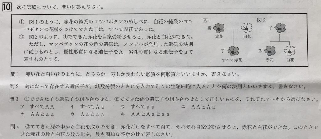 中3北海道学力テスト総合C「理科」（2019、令和元年）問題