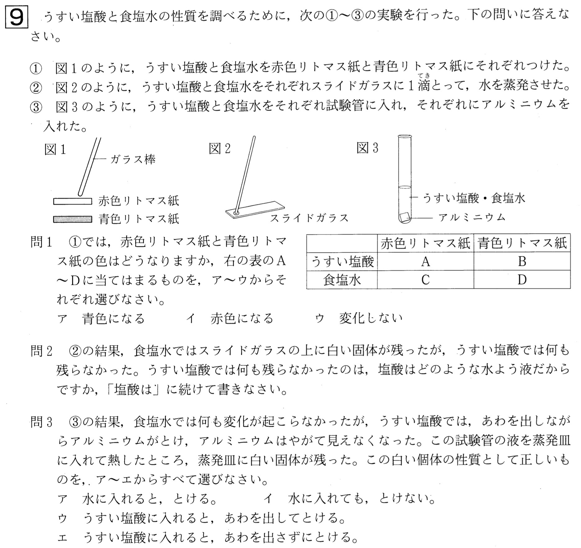 中学1年北海道学力テスト第1回「理科」(2022、令和4年)問題