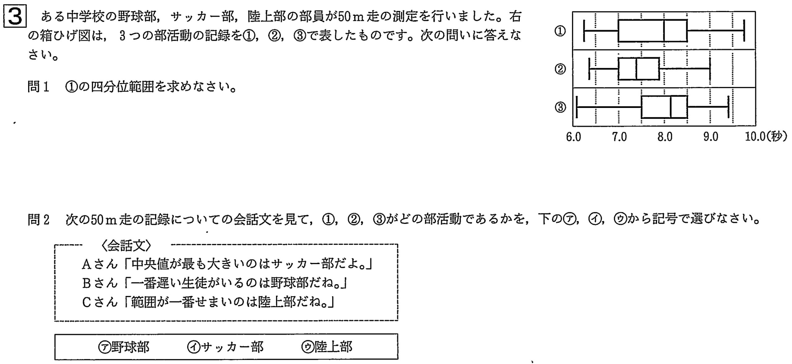 中学3年北海道学力テスト総合B「数学」(2024年、令和6年)問題