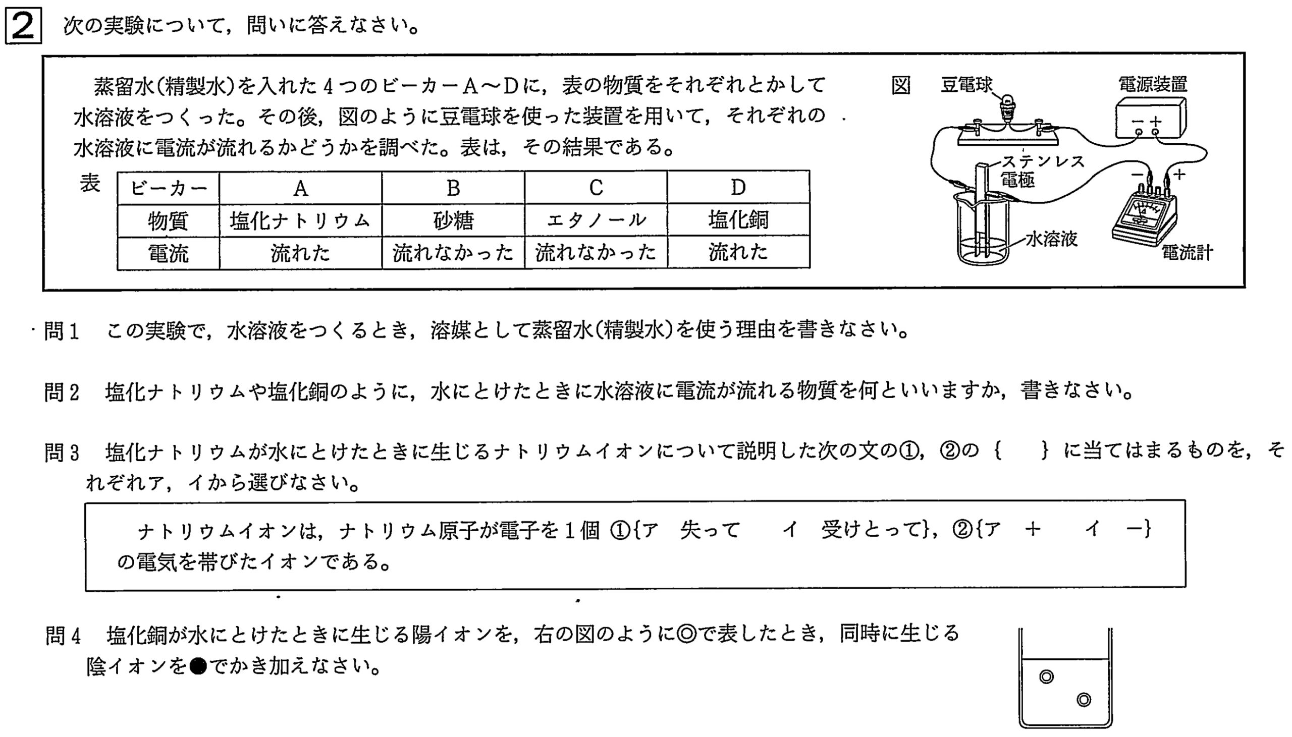 中学3年北海道学力テスト総合B「理科」(2024年、令和6年)問題